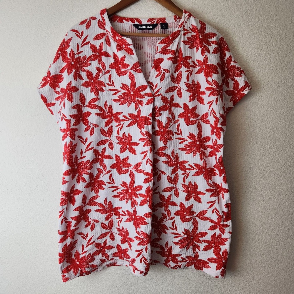 Lands' End Women's Size Large Sleeveless Top Red Floral